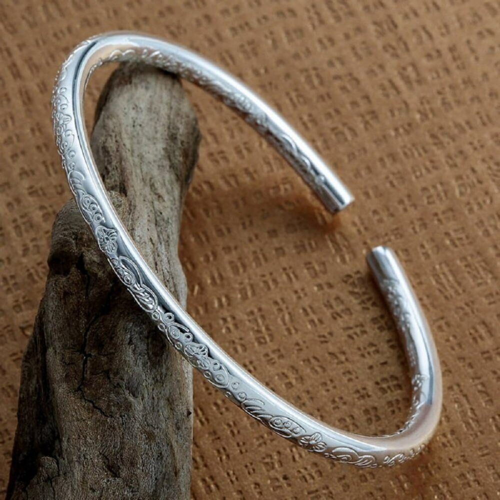 999 Solid Sterling Silver Bangle Cuff Bracelets F… - image 3